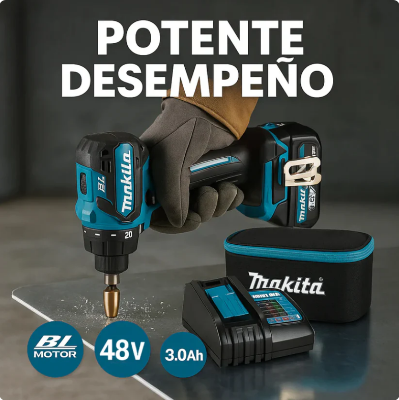 TALADRO INALÁMBRICO con PERCUTOR + 24 ACCESORIOS + 2 BATERIAS 48V